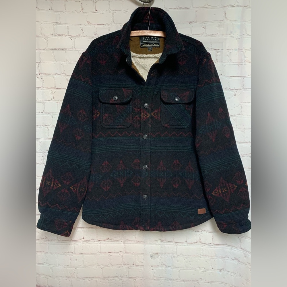 Jachs Navy Aztec Sherpa Shacket Jacket Size M 46”​